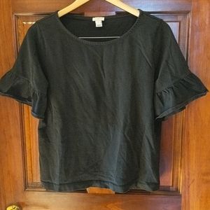 JCrew factory ruffle sleeve black t-shirt medium